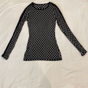 Trina Turk, shirt, mesh sleeve, black and white